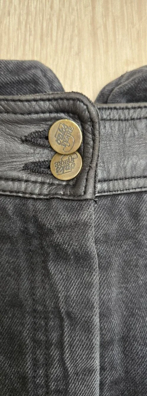 Vintage 80s Oaks by Ferré Denim Mini Skirt Leather Yoke Designer Italy XS